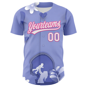 Custom Light Purple White-Pink 3D Pattern Design Mother's Day Family Love Authentic Baseball Jersey
