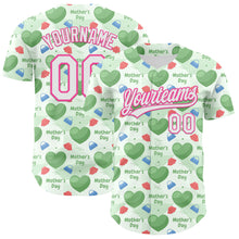 Load image into Gallery viewer, Custom Green White-Pink 3D Pattern Design Mother&#39;s Day Love Authentic Baseball Jersey
