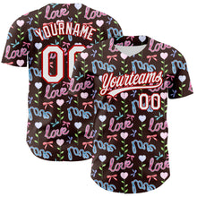 Load image into Gallery viewer, Custom Brown White-Red 3D Pattern Design Mother&#39;s Day Love Authentic Baseball Jersey
