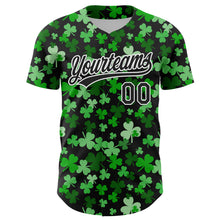 Load image into Gallery viewer, Custom Black White 3D St. Patrick&#39;s Day Shamrock Authentic Baseball Jersey
