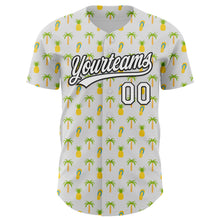 Load image into Gallery viewer, Custom White Black 3D Hawaii Tropical Palm Tree And Fruit Pineapple Authentic Baseball Jersey
