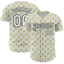 Load image into Gallery viewer, Custom White Black 3D Hawaii Tropical Palm Tree And Fruit Pineapple Authentic Baseball Jersey
