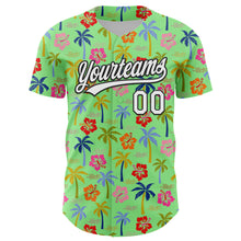 Load image into Gallery viewer, Custom Pea Green White-Black 3D Hawai Tropical Palm Tree And Flower Authentic Baseball Jersey
