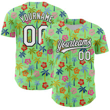 Load image into Gallery viewer, Custom Pea Green White-Black 3D Hawai Tropical Palm Tree And Flower Authentic Baseball Jersey
