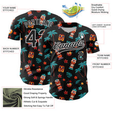 Load image into Gallery viewer, Custom Black White 3D Hawai Tropical Palm Tree Flower And Tiki Mask Authentic Baseball Jersey
