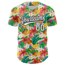 Load image into Gallery viewer, Custom Yellow White-Black 3D Hawaii Tropical Palm Leaves Flower And Fruit Pineapple Authentic Baseball Jersey
