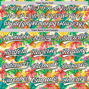 Custom Yellow White-Black 3D Hawaii Tropical Palm Leaves Flower And Fruit Pineapple Authentic Baseball Jersey
