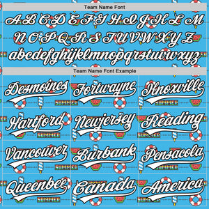 Custom Sky Blue White-Black 3D Hawaii Summer Fruit Watermelon Authentic Baseball Jersey