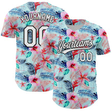 Load image into Gallery viewer, Custom Ice Blue White-Black 3D Hawaii Tropical Palm Leaves And Flower Authentic Baseball Jersey
