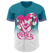 Load image into Gallery viewer, Custom Teal Pink-White 3D Pattern Design Gradient Mother&#39;s Day Family Love Authentic Baseball Jersey
