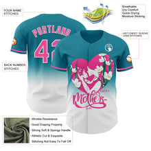 Load image into Gallery viewer, Custom Teal Pink-White 3D Pattern Design Gradient Mother&#39;s Day Family Love Authentic Baseball Jersey
