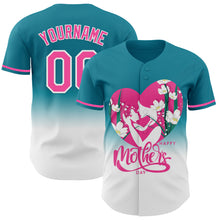Load image into Gallery viewer, Custom Teal Pink-White 3D Pattern Design Gradient Mother&#39;s Day Family Love Authentic Baseball Jersey
