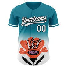 Load image into Gallery viewer, Custom Teal White-Black 3D Pattern Design Gradient Mother&#39;s Day Flower Authentic Baseball Jersey
