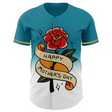 Load image into Gallery viewer, Custom Teal Old Gold-Black 3D Pattern Design Gradient Mother&#39;s Day Flower Authentic Baseball Jersey

