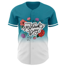 Load image into Gallery viewer, Custom Teal White-Black 3D Pattern Design Gradient Mother&#39;s Day Flower Authentic Baseball Jersey
