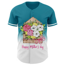 Load image into Gallery viewer, Custom Teal White-Black 3D Pattern Design Gradient Mother&#39;s Day Flower Authentic Baseball Jersey
