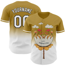 Load image into Gallery viewer, Custom Old Gold White-Black 3D Pattern Design Gradient Mother&#39;s Day Flower Authentic Baseball Jersey
