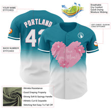 Load image into Gallery viewer, Custom Teal White-Light Pink 3D Pattern Design Gradient Mother&#39;s Day Love And Flower Authentic Baseball Jersey
