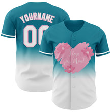 Load image into Gallery viewer, Custom Teal White-Light Pink 3D Pattern Design Gradient Mother&#39;s Day Love And Flower Authentic Baseball Jersey

