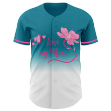 Load image into Gallery viewer, Custom Teal White-Pink 3D Pattern Design Gradient Mother&#39;s Day Love And Flower Authentic Baseball Jersey
