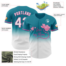 Load image into Gallery viewer, Custom Teal White-Pink 3D Pattern Design Gradient Mother&#39;s Day Love And Flower Authentic Baseball Jersey
