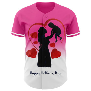 Custom Pink White 3D Pattern Design Gradient Mother's Day Family Love Authentic Baseball Jersey