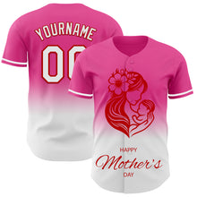 Load image into Gallery viewer, Custom Pink White-Red 3D Pattern Design Gradient Mother&#39;s Day Family Love Authentic Baseball Jersey
