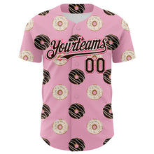 Load image into Gallery viewer, Custom Light Pink Brown-Neon Pink 3D Pattern Design Foodie Food Dessert Doughnut Authentic Baseball Jersey
