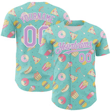 Load image into Gallery viewer, Custom Ice Blue Light Purple-White 3D Pattern Design Foodie Fast Food Burger Fries Pizza Authentic Baseball Jersey
