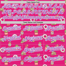 Load image into Gallery viewer, Custom Hot Pink Medium Purple-White 3D Pattern Design Foodie Fast Food Pizza Donut Cola Authentic Baseball Jersey
