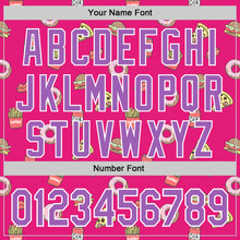 Load image into Gallery viewer, Custom Hot Pink Medium Purple-White 3D Pattern Design Foodie Fast Food Pizza Donut Cola Authentic Baseball Jersey

