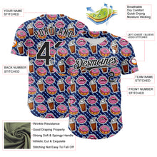 Load image into Gallery viewer, Custom US Navy Blue Black-White 3D Pattern Design Foodie Food Dessert Milkshake Donut Authentic Baseball Jersey
