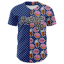 Load image into Gallery viewer, Custom US Navy Blue Black-White 3D Pattern Design Foodie Food Dessert Milkshake Donut Authentic Baseball Jersey

