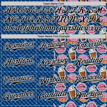 Load image into Gallery viewer, Custom US Navy Blue Black-White 3D Pattern Design Foodie Food Dessert Milkshake Donut Authentic Baseball Jersey
