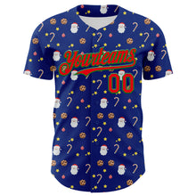 Load image into Gallery viewer, Custom Royal Fire Red-Grass Green 3D Pattern Design Christmas Foodie Food Snack Chocolate Cookie Candy Cane Authentic Baseball Jersey

