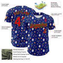 Load image into Gallery viewer, Custom Royal Fire Red-Grass Green 3D Pattern Design Christmas Foodie Food Snack Chocolate Cookie Candy Cane Authentic Baseball Jersey
