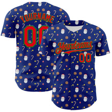 Load image into Gallery viewer, Custom Royal Fire Red-Grass Green 3D Pattern Design Christmas Foodie Food Snack Chocolate Cookie Candy Cane Authentic Baseball Jersey
