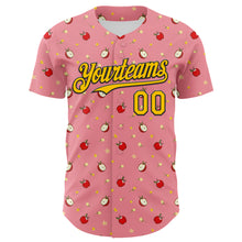 Load image into Gallery viewer, Custom Medium Pink Yellow-Black 3D Pattern Design Foodie Food Fruit Apple Authentic Baseball Jersey
