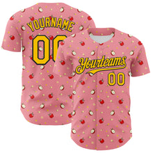 Load image into Gallery viewer, Custom Medium Pink Yellow-Black 3D Pattern Design Foodie Food Fruit Apple Authentic Baseball Jersey

