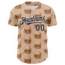 Load image into Gallery viewer, Custom Vegas Gold Black-White 3D Pattern Design Foodie Fast Food Burger Authentic Baseball Jersey
