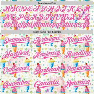 Custom White Pink 3D Pattern Design Foodie Food Dessert Ice Cream Authentic Baseball Jersey