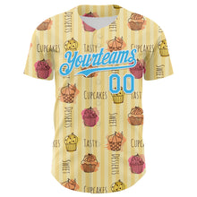 Load image into Gallery viewer, Custom Yellow Sky Blue-White 3D Pattern Design Foodie Food Dessert Cupcake Authentic Baseball Jersey

