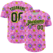 Load image into Gallery viewer, Custom Pink Black-Neon Green 3D Pattern Design Funny Cartoon Flower And Sun Authentic Baseball Jersey
