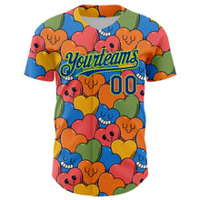 Load image into Gallery viewer, Custom White Royal-Neon Green 3D Pattern Design Funny Cartoon Heart Authentic Baseball Jersey
