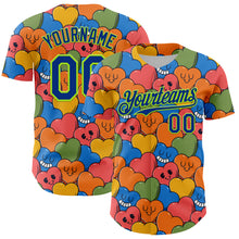Load image into Gallery viewer, Custom White Royal-Neon Green 3D Pattern Design Funny Cartoon Heart Authentic Baseball Jersey
