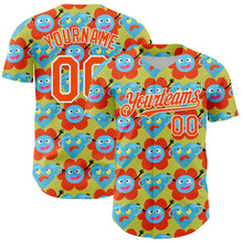 Load image into Gallery viewer, Custom Neon Yellow Orange-White 3D Pattern Design Funny Cartoon Flower And Heart Authentic Baseball Jersey
