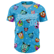 Load image into Gallery viewer, Custom Sky Blue White 3D Pattern Design Funny Cartoon Animal Authentic Baseball Jersey
