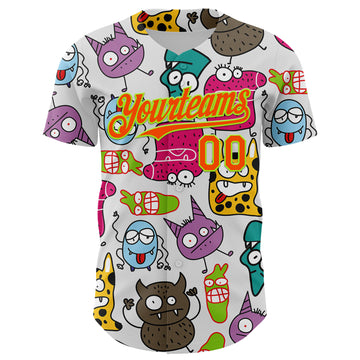 Custom White Orange-Neon Green 3D Pattern Design Funny Cartoon Monster Authentic Baseball Jersey