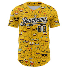 Load image into Gallery viewer, Custom Gold Black-White 3D Pattern Design Funny Cartoon Emoji Face Authentic Baseball Jersey
