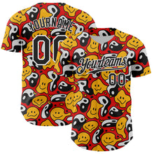 Load image into Gallery viewer, Custom Red Black-White 3D Pattern Design Funny Cartoon Emoji Smile Face And Yin Yang Authentic Baseball Jersey
